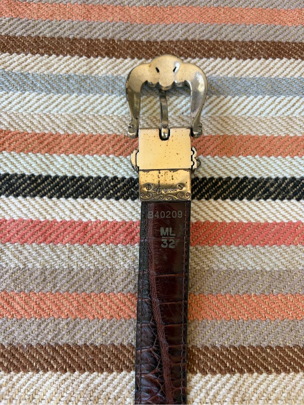 Brighton Brown & Black Alligator Embossed Leather Reversible Silver Buckle ML 32